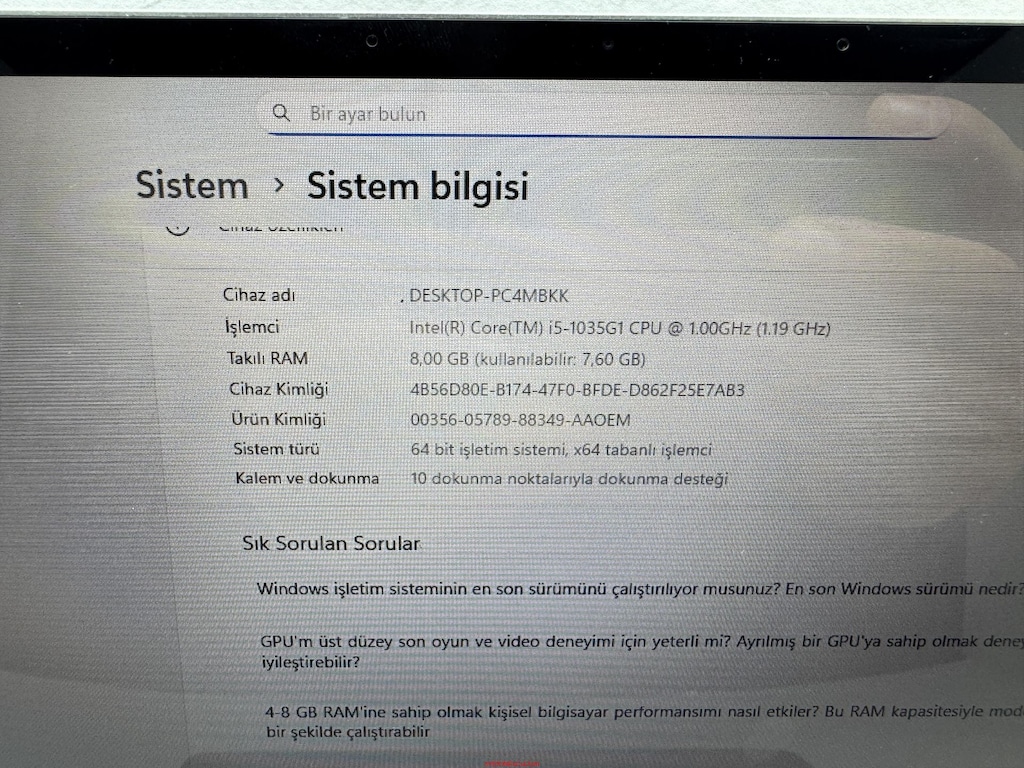 SURFACE İ5 10. NESİL 8 GB RAM 128 NVME DOKUNMATİK + KALEM - 6