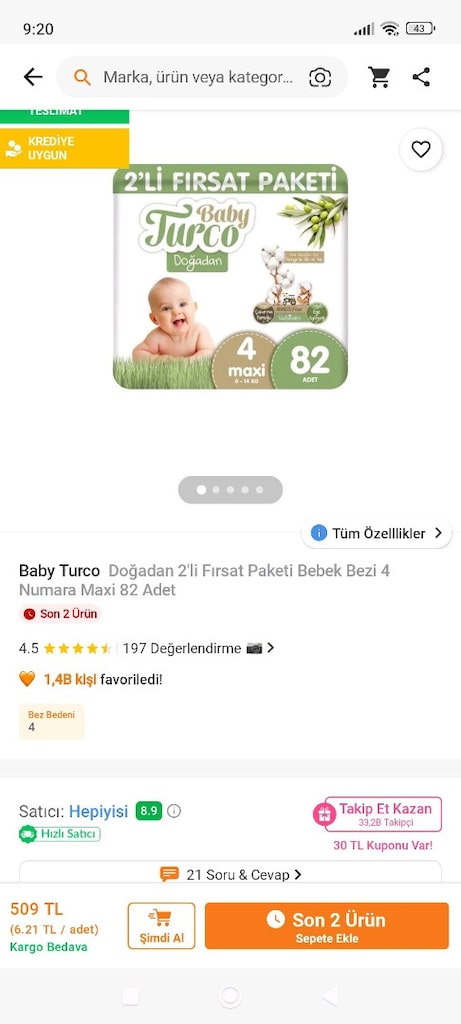 Baby turco 4 numara bebek bezi - 2