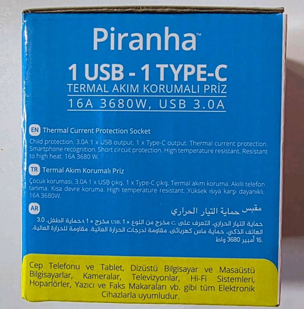 Piranha 1 USB, 1 TYPE-C LED ışıklıTermal akım korumalı piriz. - 5