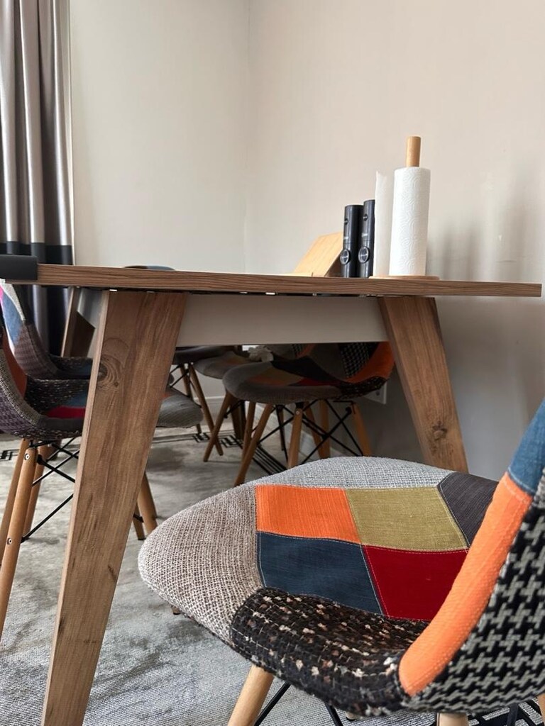 İder mobilya meşe yemek masası ve patchwork özel üretim sandalye - 3