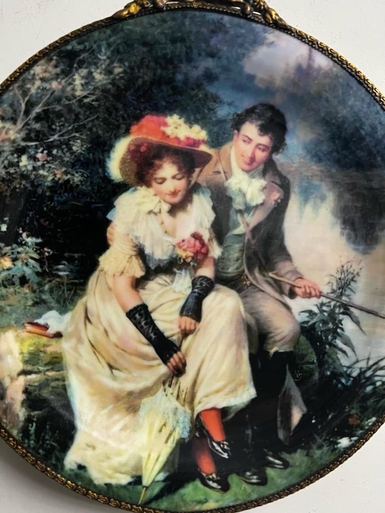 Vintage çerçeveli porselen duvar tabağı - 5