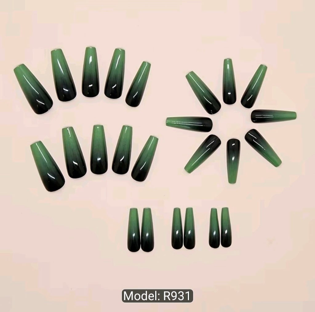 Modern Siyah-Zeytin Yeşili Ombre Uzun Tırnaklar - 4