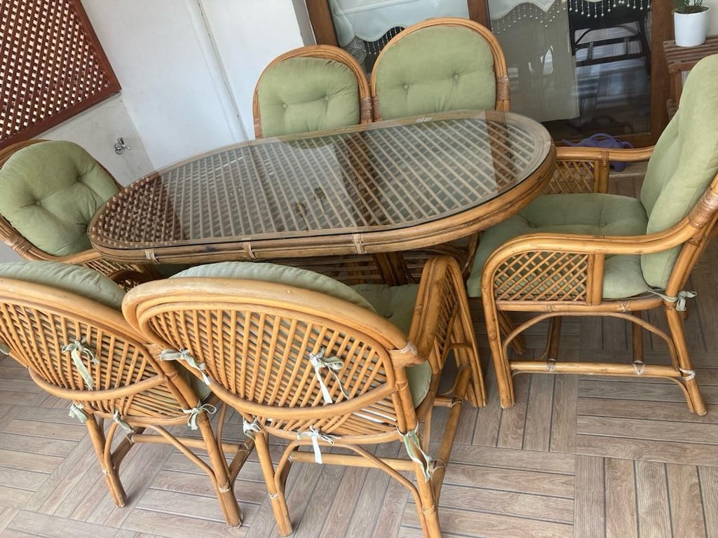 Gerçek Çiçek Bambu Masa Takımı