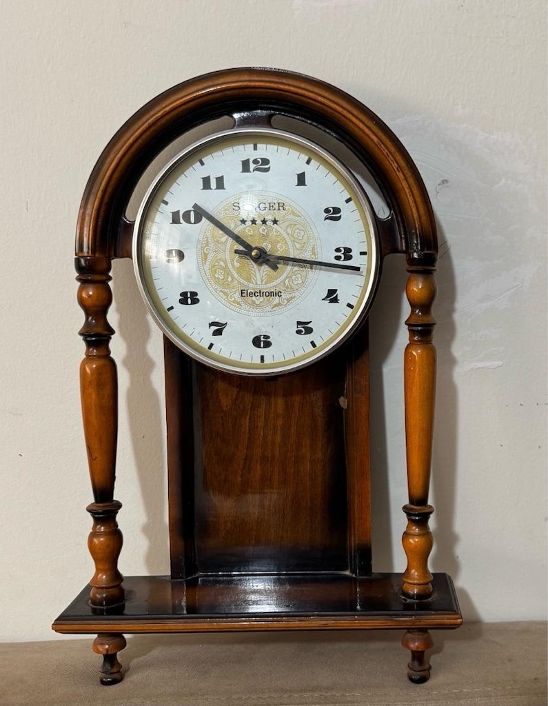 Vintage Singer Ahşap Dekoratif Quartz Duvar Saati - 5