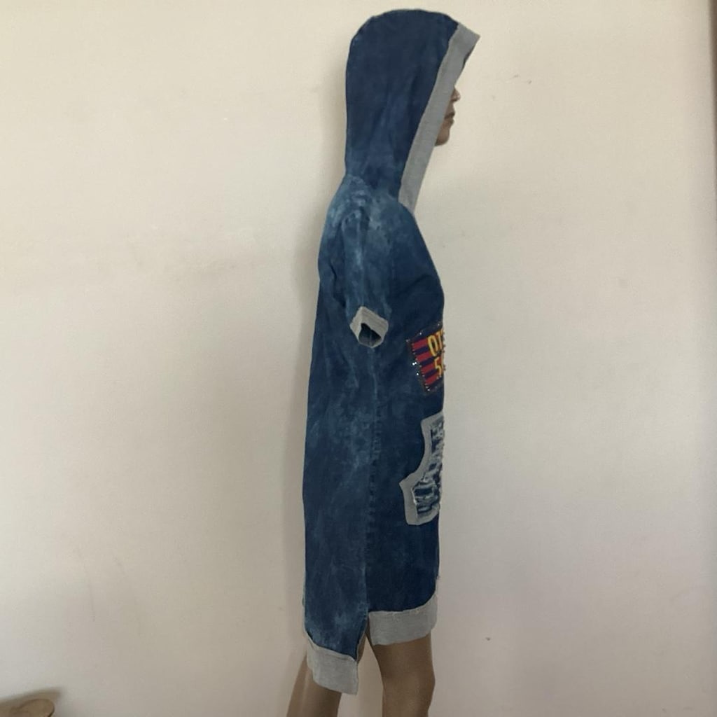 kapüşonlu jean elbise M - 5