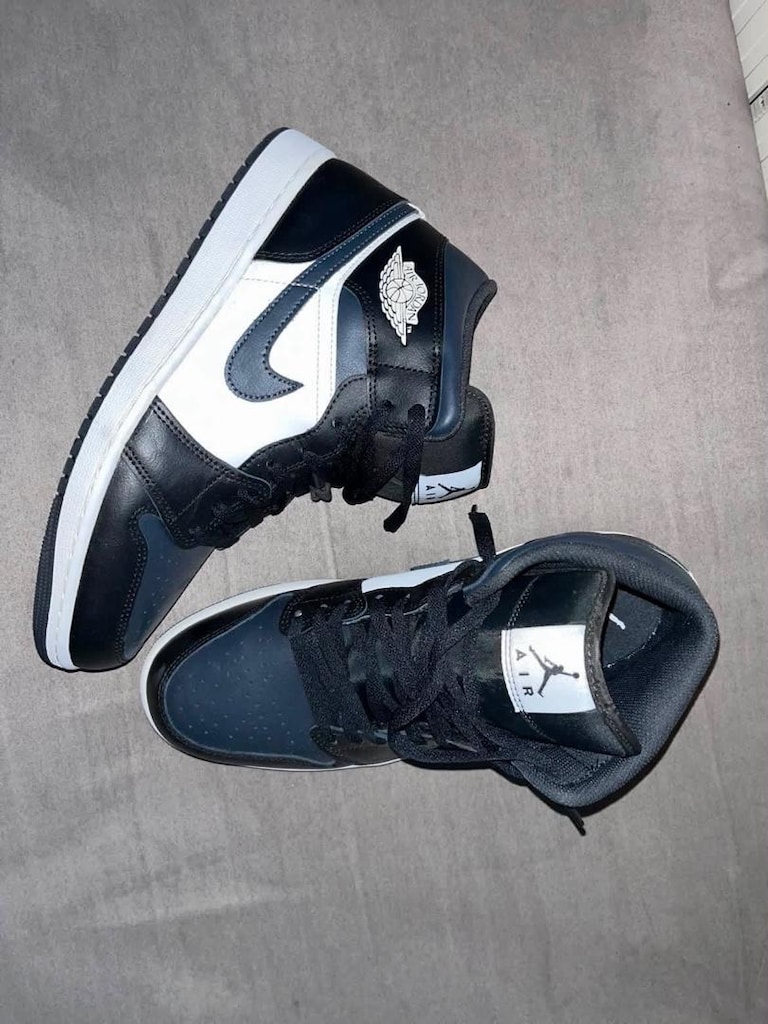 Orijinal Nike Air Jordan 1 Mid Lacivert-Beyaz - 4