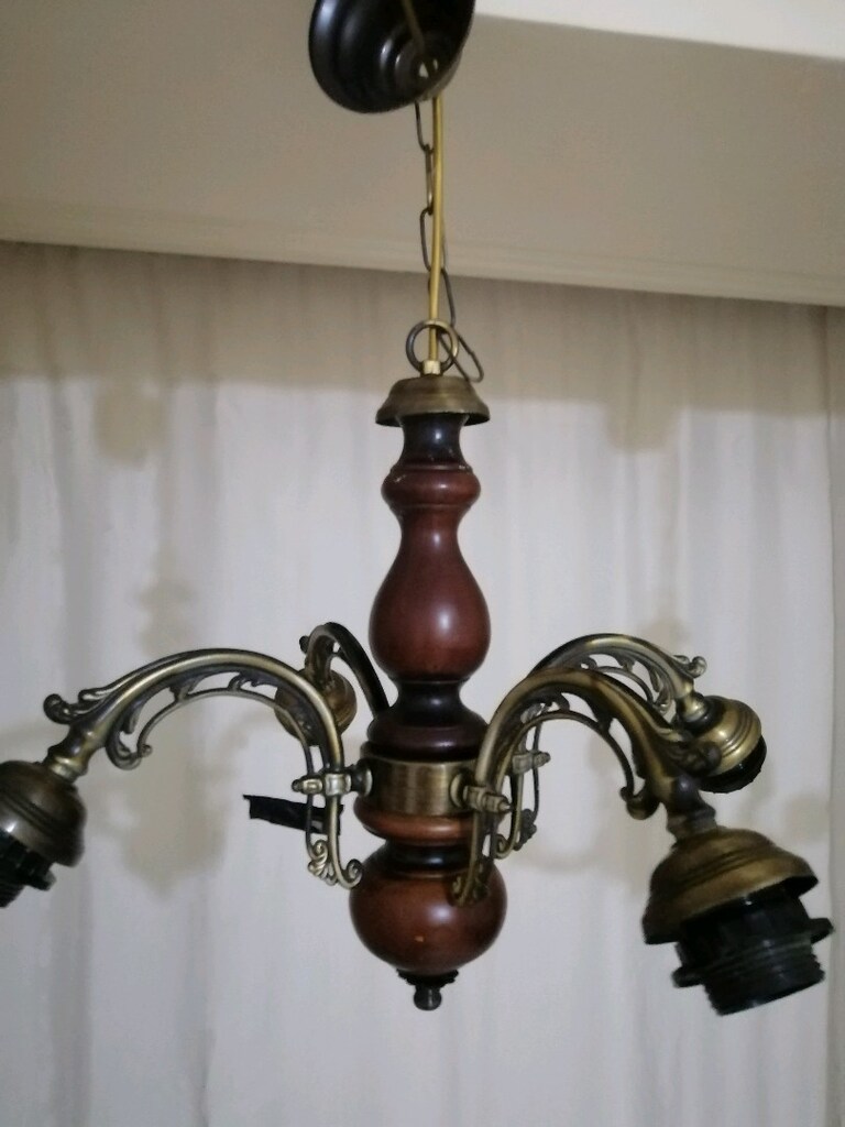 Ahşap Gövde Zamak Döküm 4 Kollu Avize - 2
