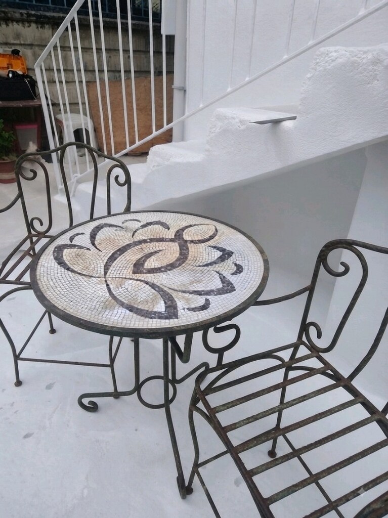 ferforje seramik yüzeyli masa sandalye takımı, bahçe takımı, mozaik - 2