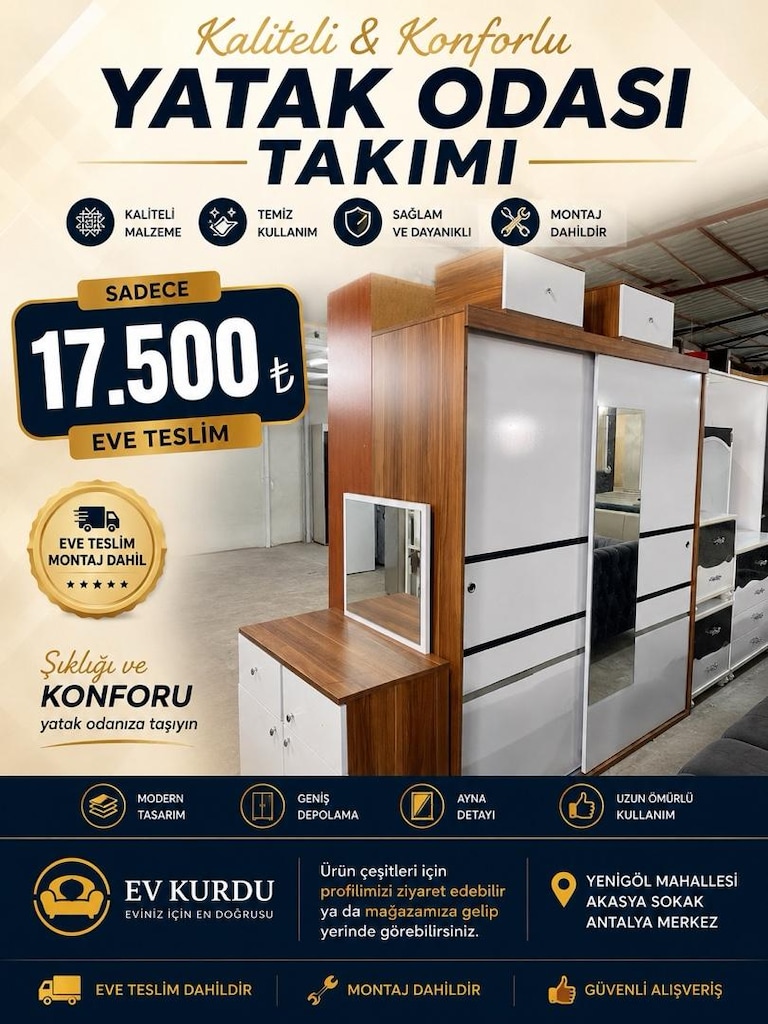 YATAK ODASI TAKIMI EVE TESLİM MONTAJ DAHİL