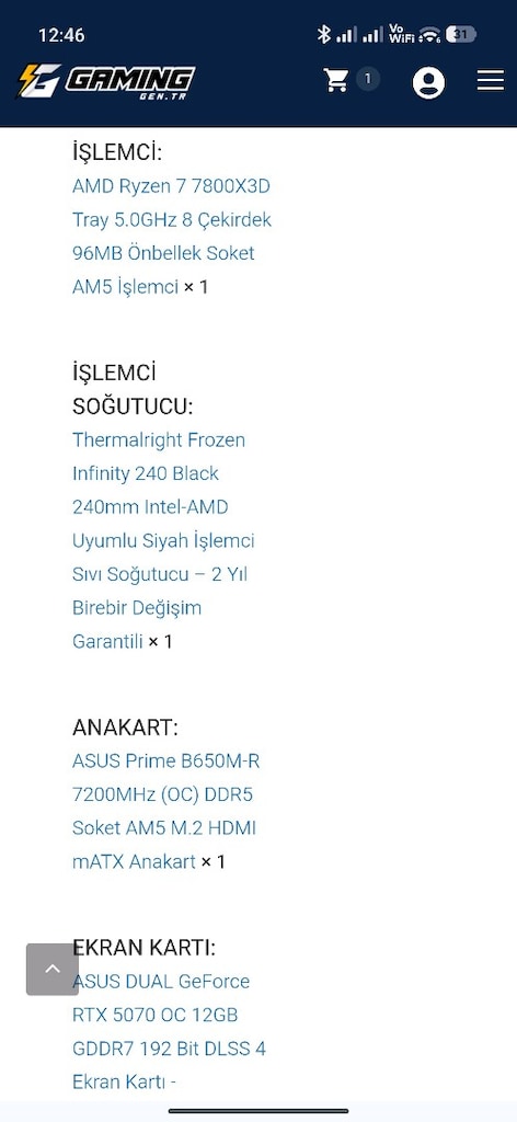 rtx 5070 r7 7800XD hazır sistem 3 aylık - 5