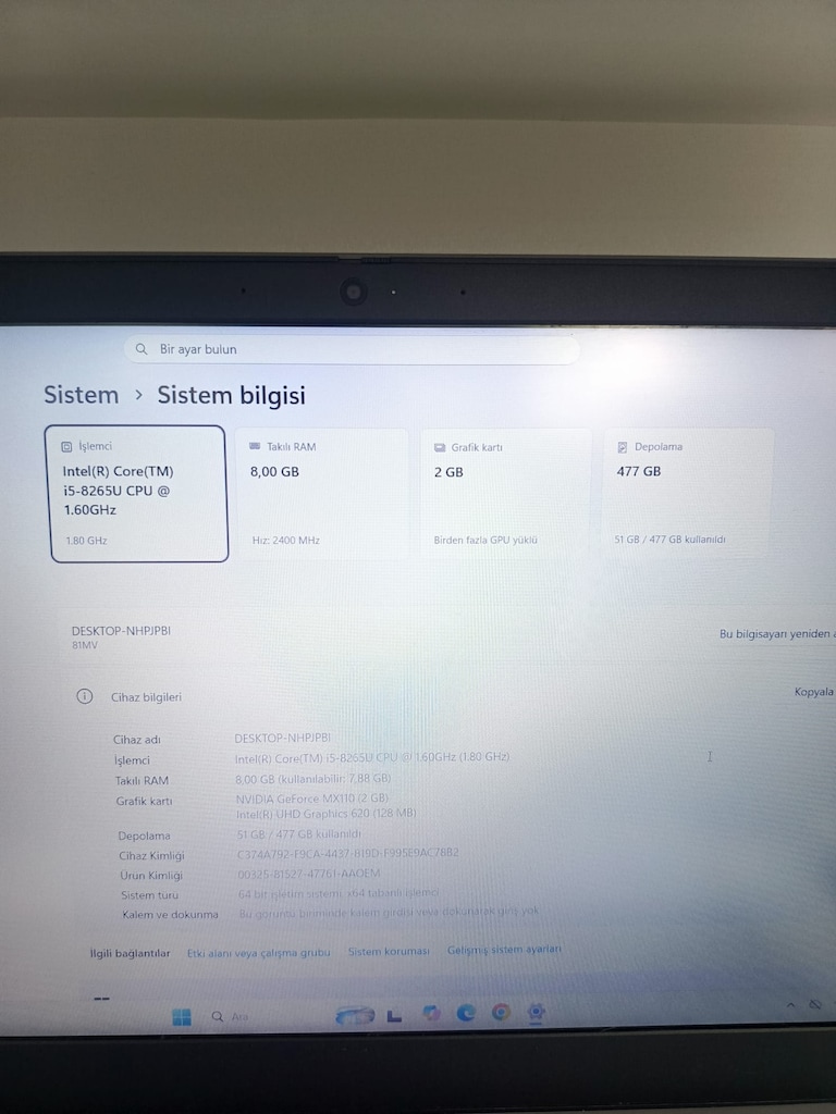 LENOVO İ5 8265U İŞLEMCİ 15.6" İNÇ + 2GB EKRAN KARTI + 8GB RAM LAPTOP - 5