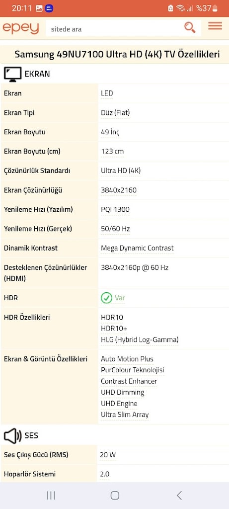 SAMSUNG 49NU7100 123 EKRAN SMART 4K - 6