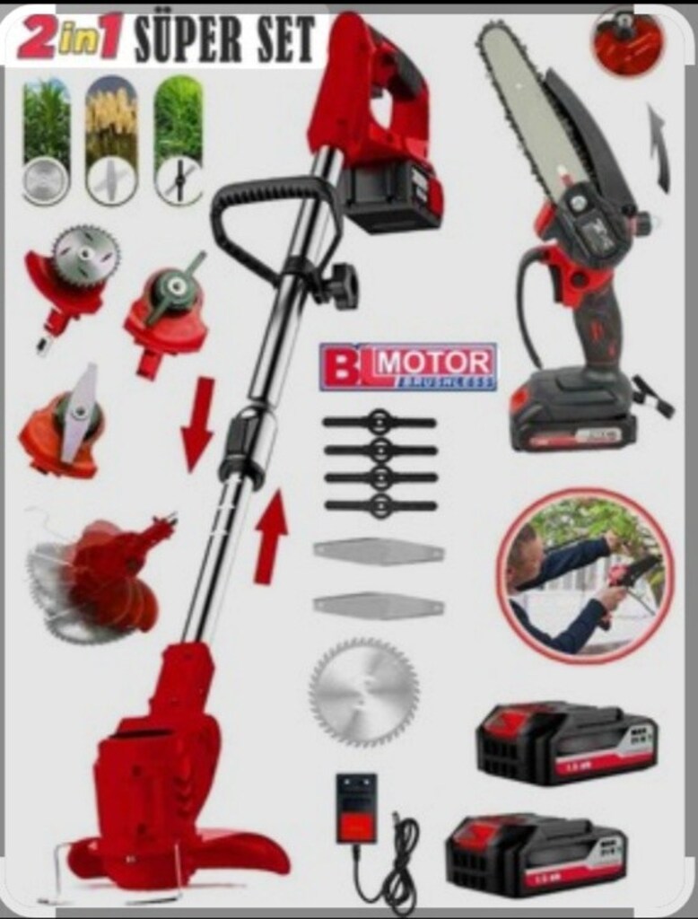 çim biçme ve budama testeresi şarjlı profesyonel makina seti sıfır ürü - 4