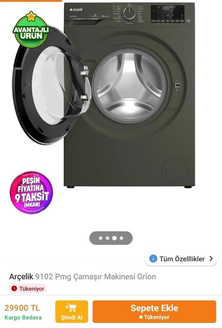 Arçelik 9 kg 1200 devir Prosmart inverter