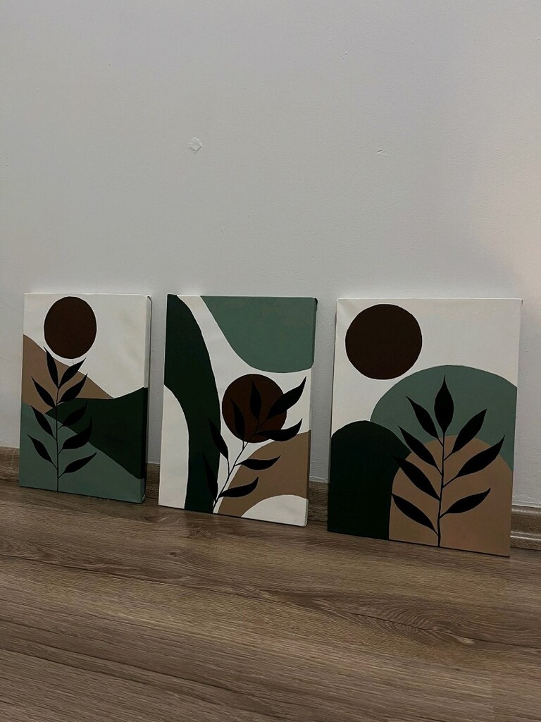 25×35 Ebatında Taual üzeri akrilik dekoratif bohem tablo 3 lü set - 7