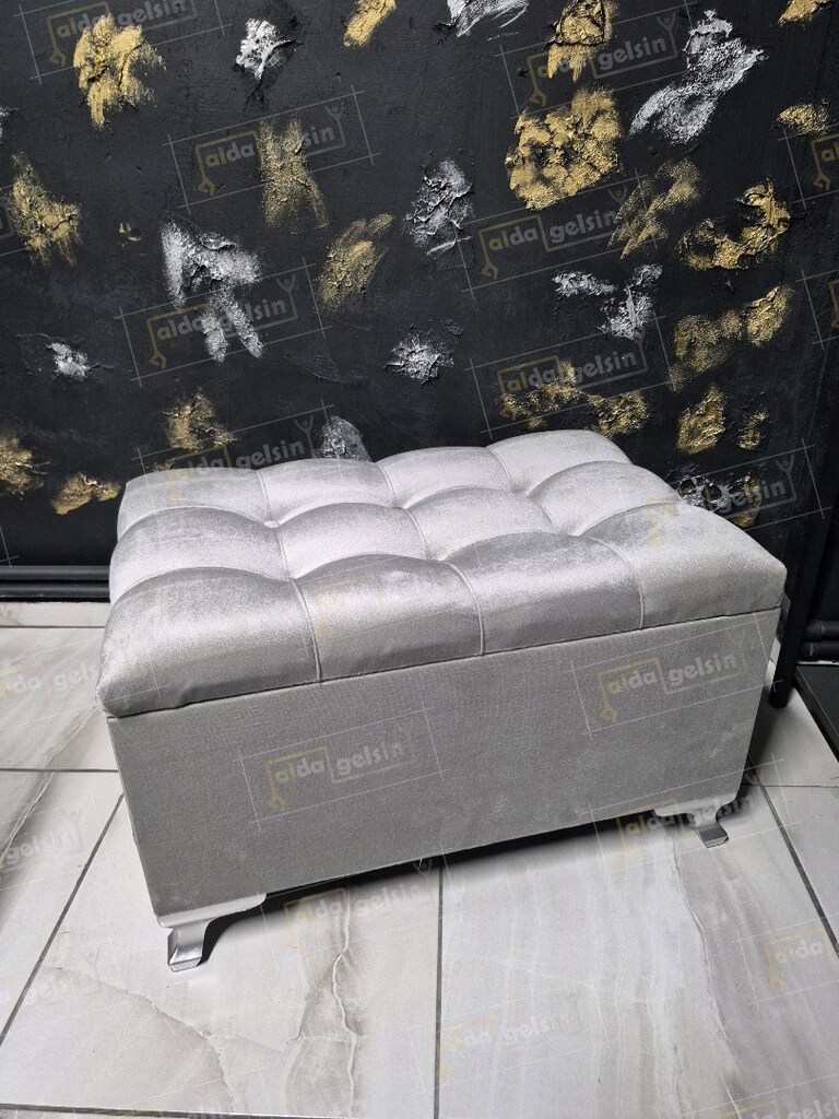 Dekoratif Çizgi Kapitoneli Sandıklı Puf - 9