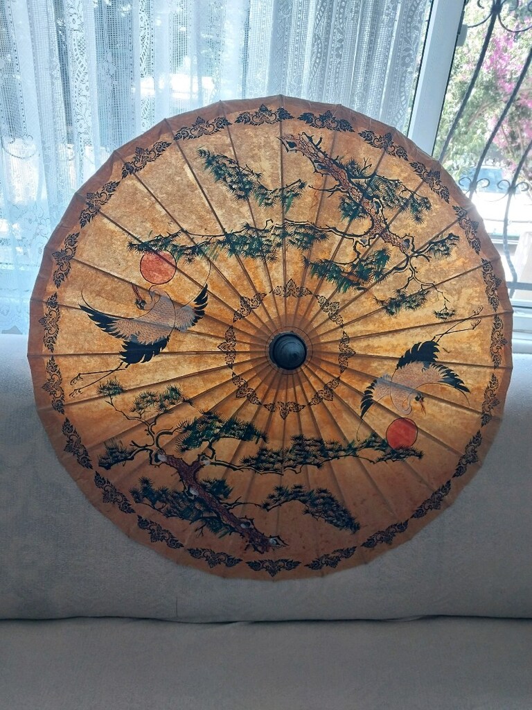 Vintage uzak doğu / Çin motifli el boyama şemsiye - 5