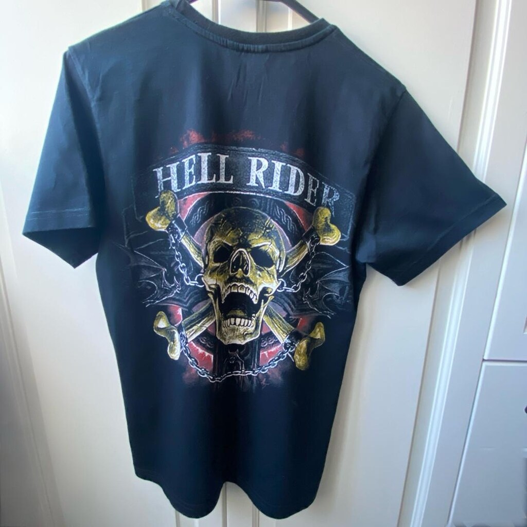 Hell Rider Baskılı Siyah Tişört Unisex / Oversize Tarz - 3