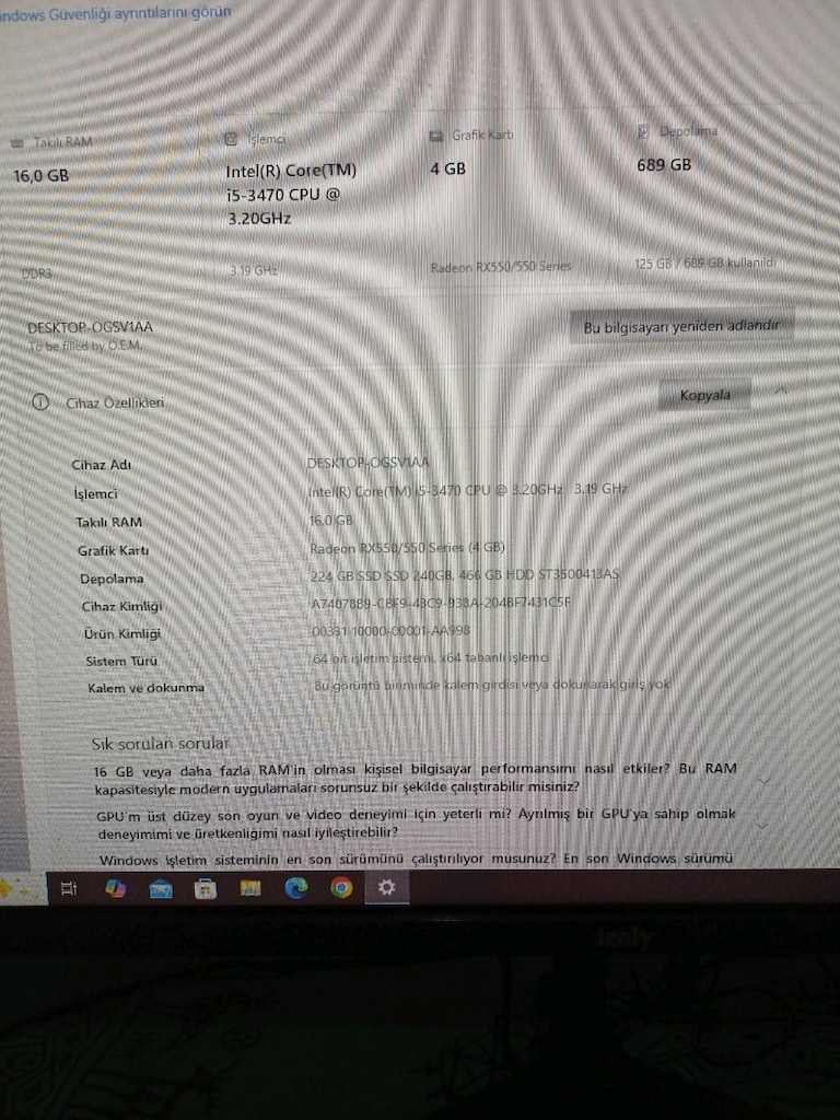 izoly takım Temiz kullanılmış i5 4gb ekran 16 ram - 4