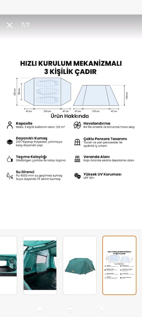 otomatik kurulan kamp çadırı 50 spf güneş koruması north pasific - 7