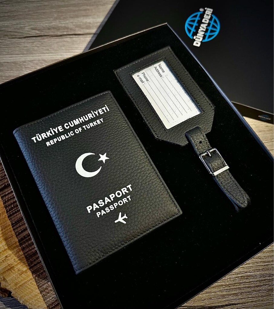 Deri Pasaport Kılıfı, Deri Pasaport Kabı Cüzdanı Bagaj Etiket 2’li Set - 6