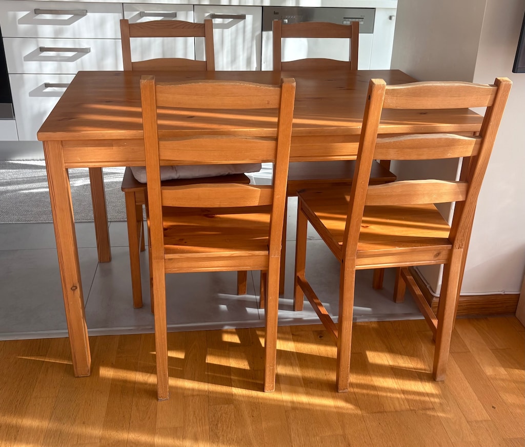 IKEA Ahşap Yemek Masası + 6 Sandalye – Masif Çam - 2