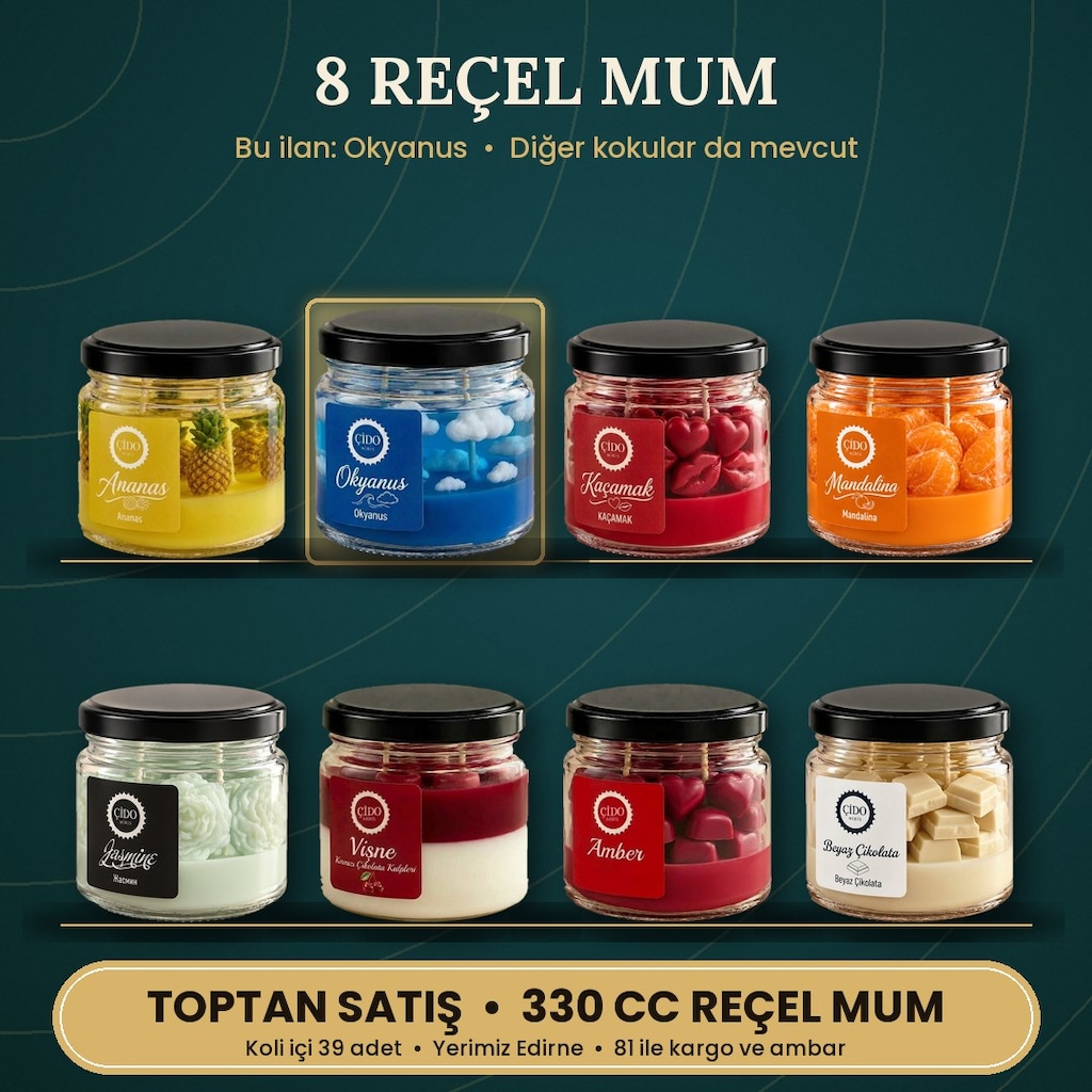 ÇİDO MİRİS KOKULU MUM KAVANOZ 330CC OKYANUS 8 ÇEŞİT - 3