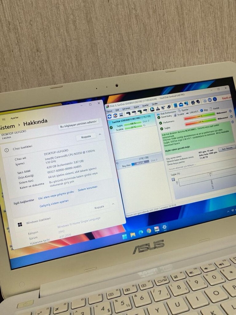 ASUS-YENİ NESİL-4GB RAM-128GB SSD-BATARYALI-BEMBEYAZ-14” LAPTOP - 3