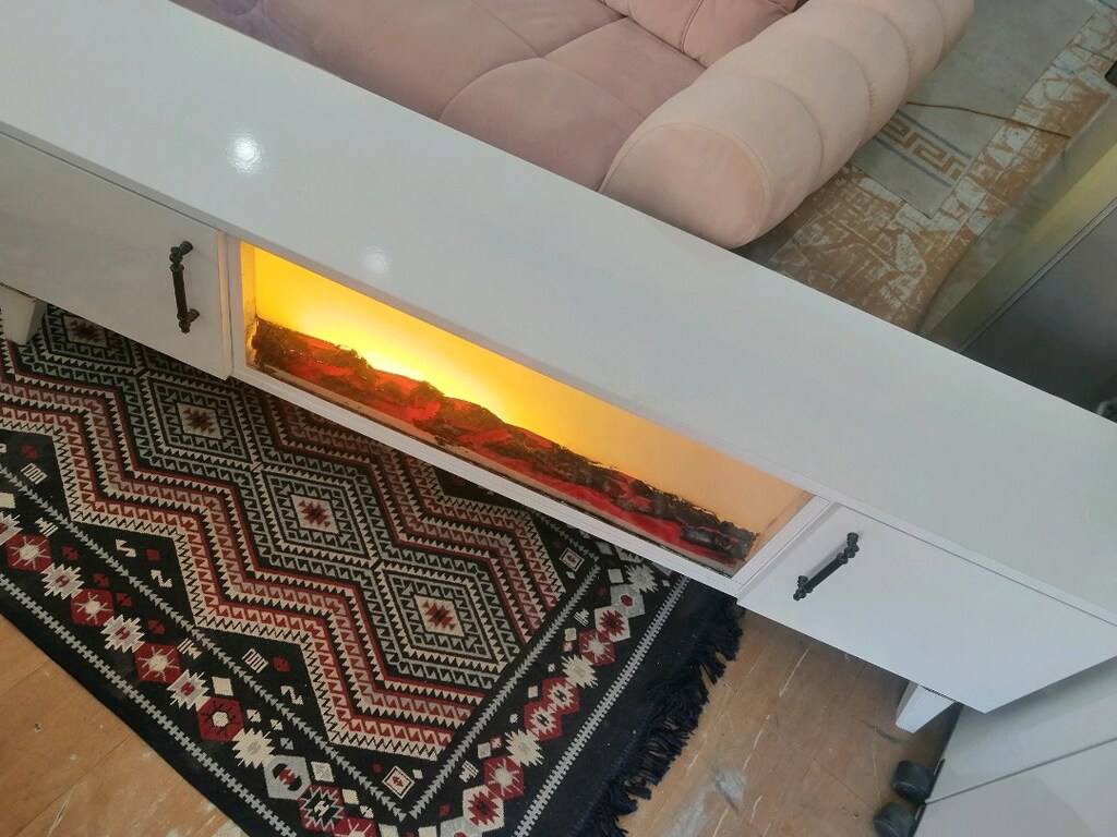 TV ünitesi şömineli çift kapaklı beyaz renk - 4