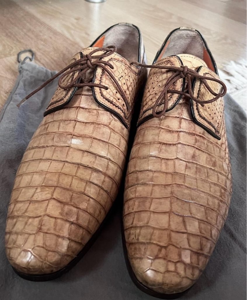 SANTONI. timsah deri el yapım özel üretim erkek ayakabısı - 5