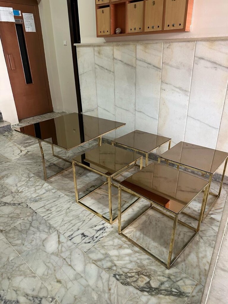 Bronz Aynalı Orta Sehpa Takımı – 4 Gizlenebilir Sehpa - 3