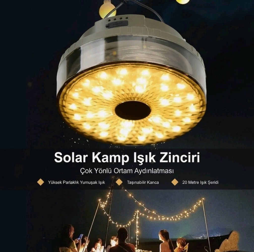 KAMP LAMBASI ŞARJLI ÇOK FONKSİYONLU 20 MT LED 2 Lİ FENER GÜNEŞ ENERJİ - 3