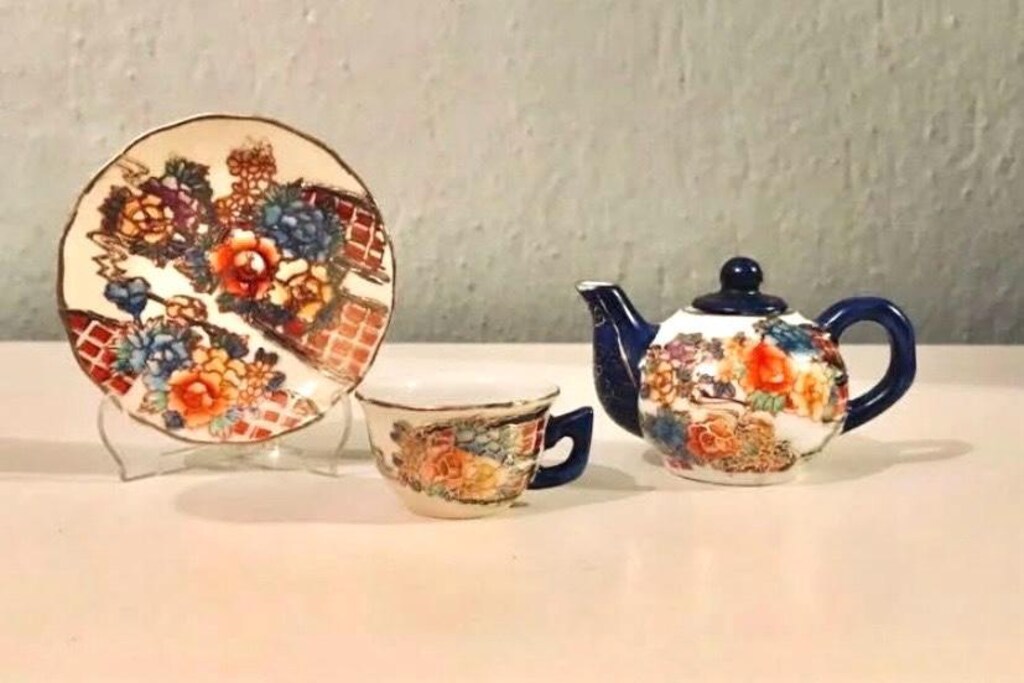 Antika “Hand Made” Damgalı Kabartma Desenli MİNYATÜR Porselen Çay Seti - 5
