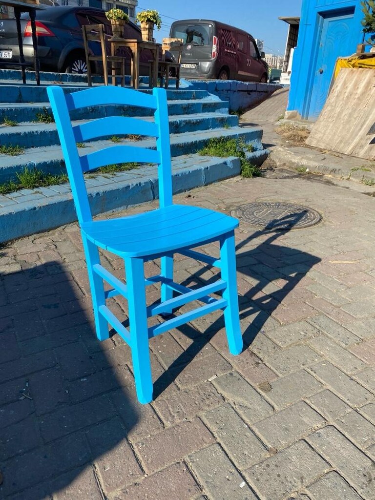 ege sandalye mavi ahşap sandalye tahta sandalye imalat - 5