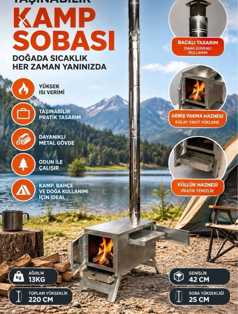 Kamp sobası kuzineli odun sobası sıfır ürün 7/24 - 3