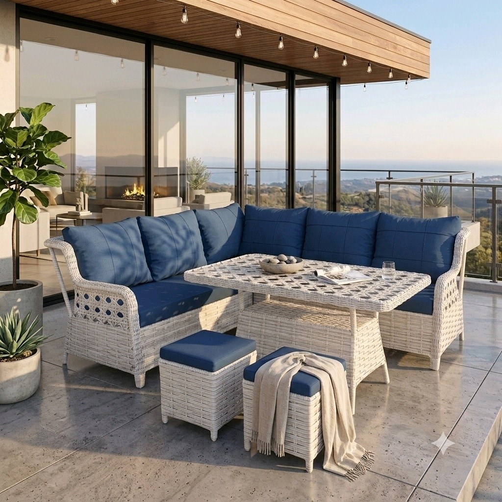 Rattan Köşe Koltuk Takımı, Balkon Oturma Grubu, Bahçe Mobilyası SIFIR - 3