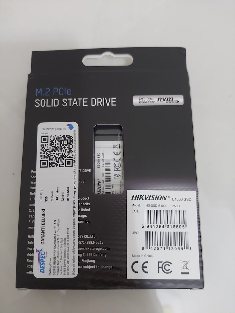 Hikvision E1000 256 GB M.2 NVMe SSD 1 yıl daha garantisi vardır - 2