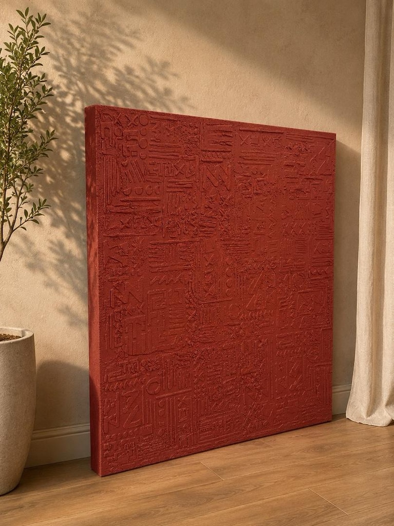 tablo el işçiliği dokulu kabartmalı kırmızı tablo 80x100 - 5
