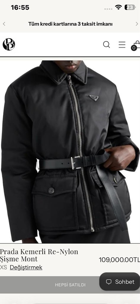 Orj Prada Kemerli Re-Nylon Şişme Mont - 7