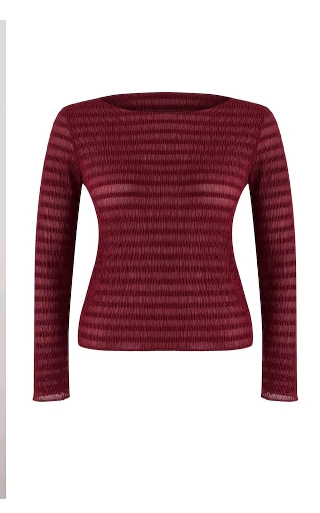 Bordo Renkli Dokulu Tül Esnek Örme Büyük Beden Bluz 4XL / 48 - 9