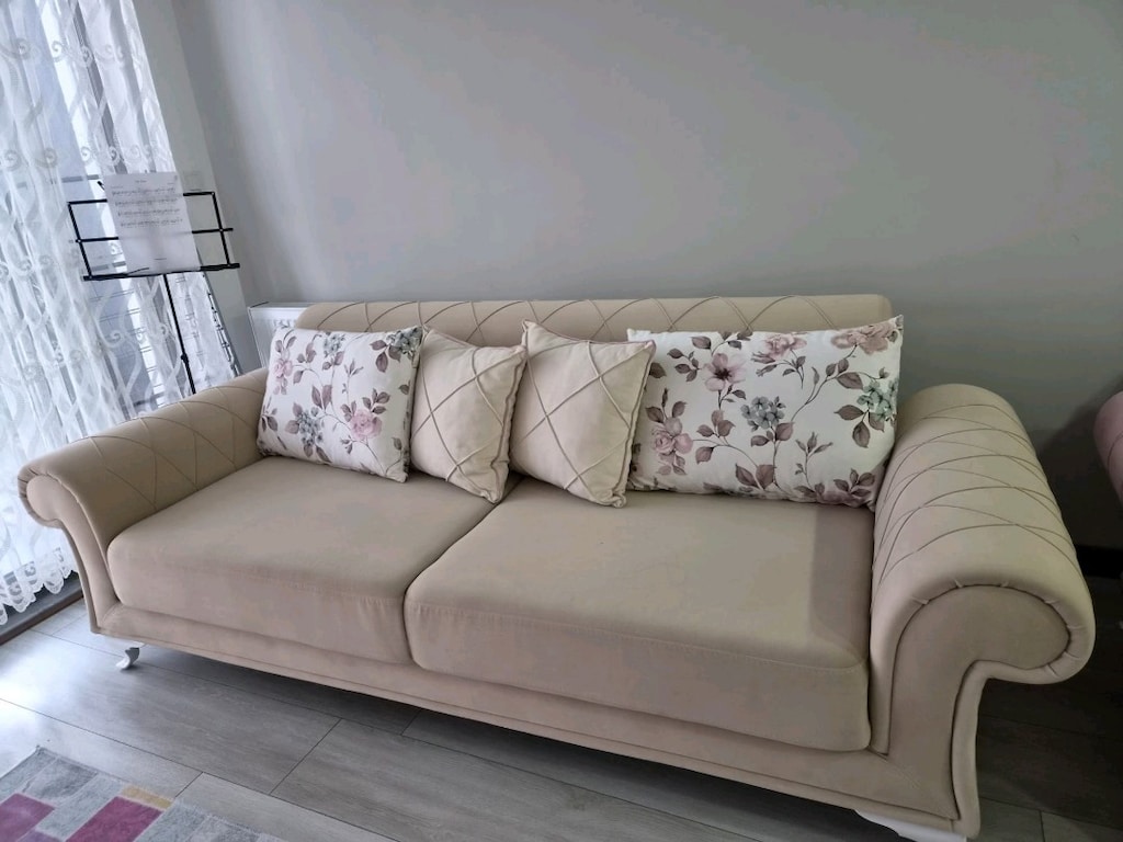 üçlü çekyat koltuk krem ve pembe - 6