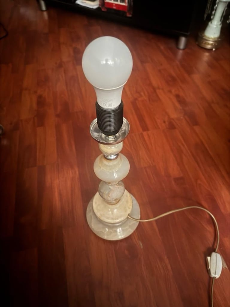 Vintage Mermer Gövdeli Cam Küre Abajur / Masa lambası - 8