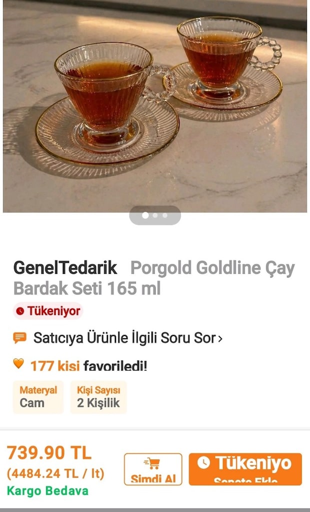 PORGOLD GOLDLİNE 165 ML İKİLİ ÇAY SETİ ŞIK SUNUMLUK KOCAELI GÖLCÜK - 7