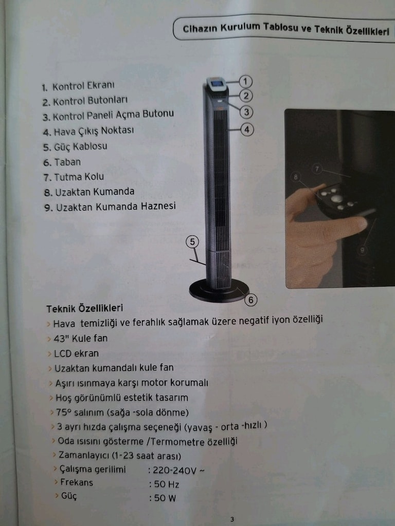 UFO İyonizerli Kule Vantilatör ATTFI-01 – Kumandalı - 2