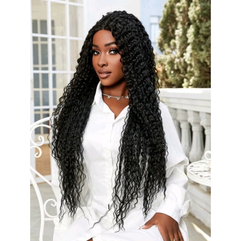 Afro Dalga Fiber Sentetik Tül Peruk - Siyah - 2
