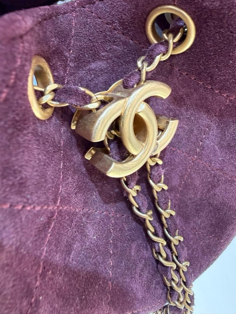 Chanel Kapitone Süet Zincirli Omuz Çanta - 7