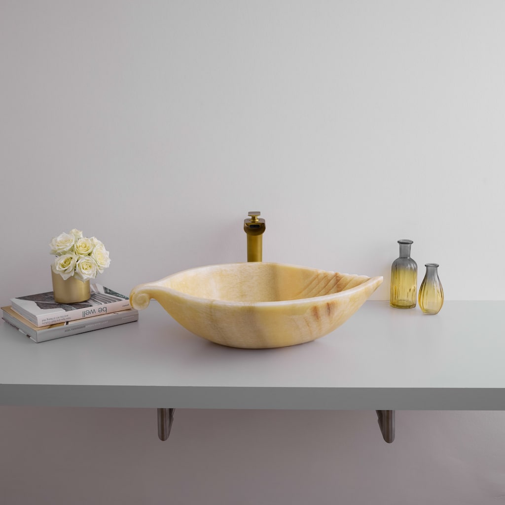 Bal Onyx Yaprak Desenli Lavabo