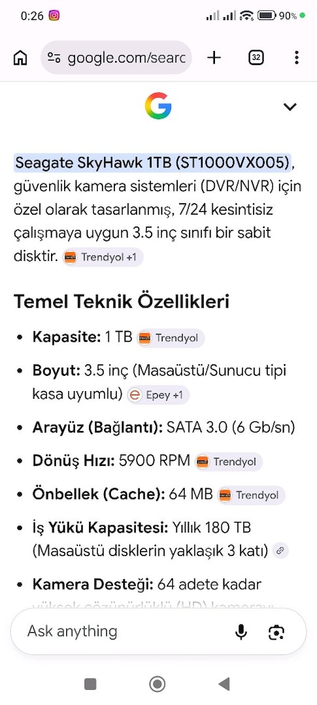 1TB SEAGATE SKYHAWK. 7/24 GUVENLİK DİSKİ..YUZDE YUZ SAGLİK. - 2