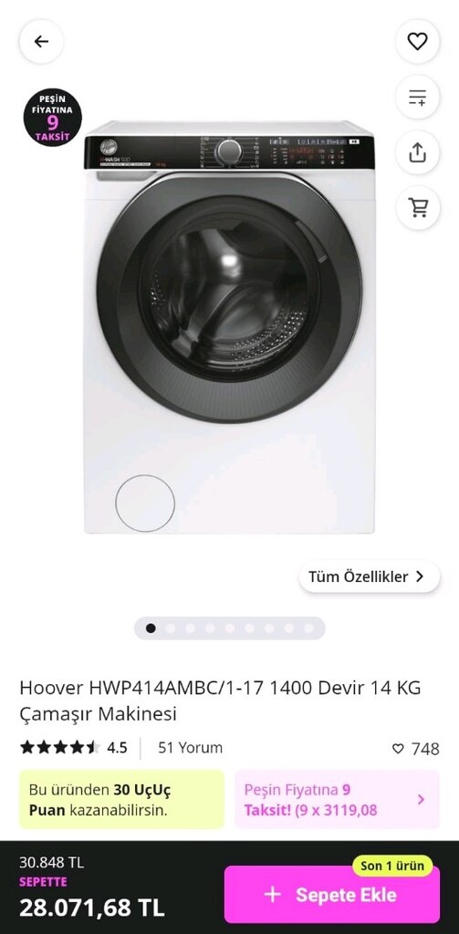 hoower Çamaşır Makinesi yeni gibi uygun fiyat - 7