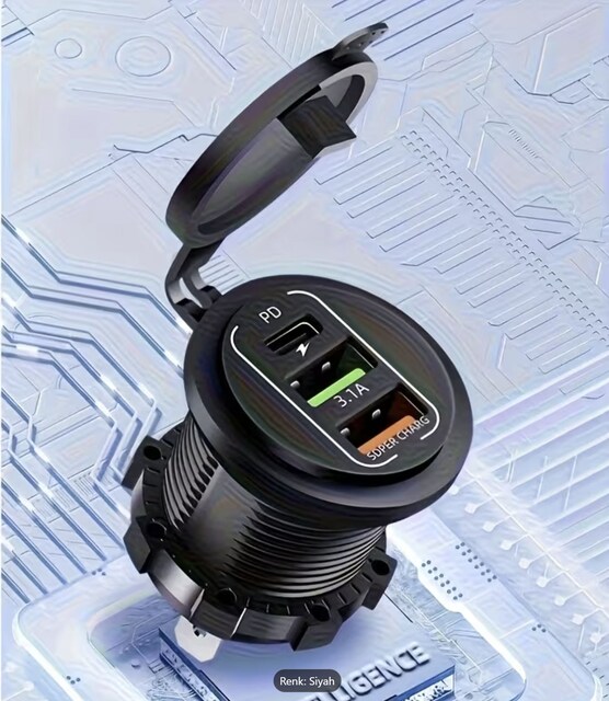 araba karavan tekne motosiklet şarj soketi PD3.0 ve QC3.0 çift USB-C